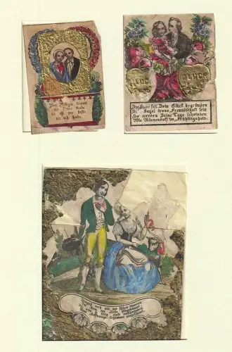 [Drei Biedermeier-Glückwunschkarten]. Von Herzen kömmt die kleine Gabe, es ist d