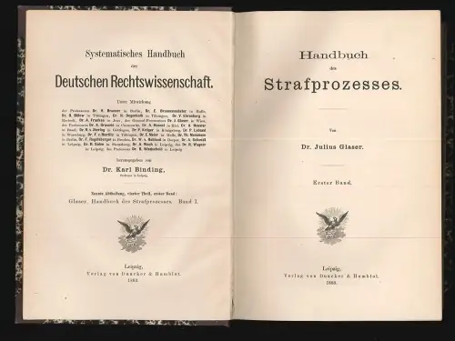 Handbuch des Strafprozesses. GLASER, Julius.