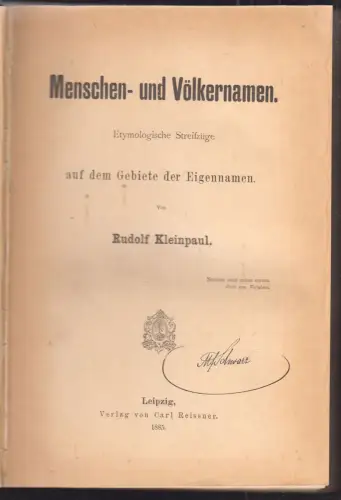 Menschen- und Völkernamen. Etymologische Streifzüge auf dem Gebiete der Eigennam