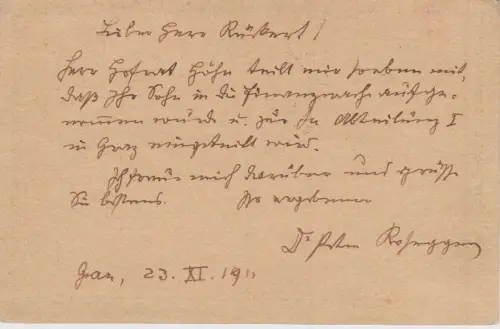 7-zeil. m. U. ROSEGGER, Peter , Schriftsteller (1843-1918).