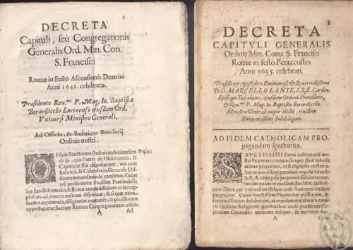 Decreta Capituli Generalis. Ordinis Min. Conu. S. Francisci. Romae in festo Pent