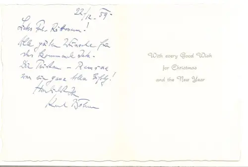 Egenhändige 8-zeilige Grußkarte. BÖHM, Karl [August Leopold], Dirigent (1894-198