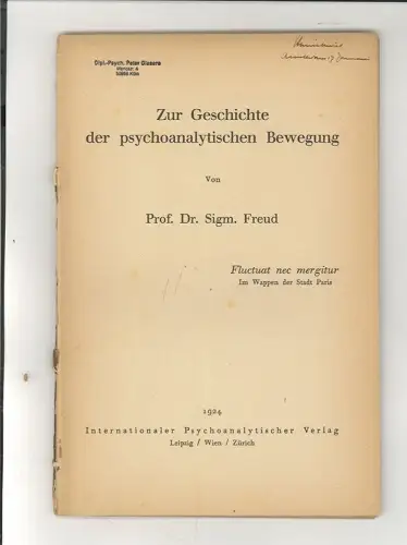 Zur Geschichte der psychoanalytischen Bewegung. FREUD, Sigm[und].