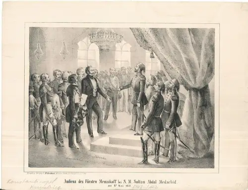 Audienz des Fürsten Menzikoff bei S. M. Sultan Abdul Medschid am 8. Mai 1853.