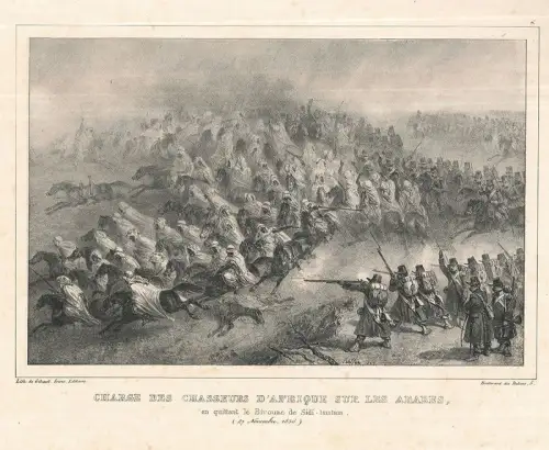 Charge des chasseurs d`Afrique sur les Arabes en quittant le Bivouac de Sidi-tam