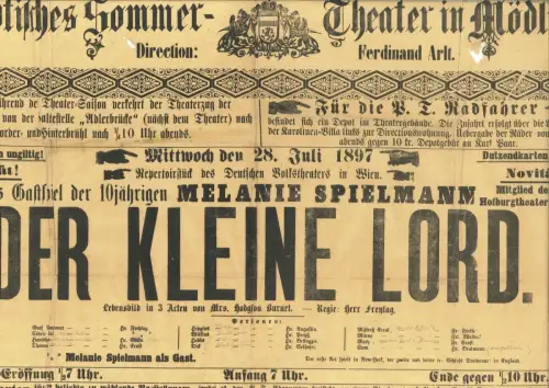Städtisches Sommer-Theater in Mödling. Direction: Ferdinand Arlt.  Mittwoch, 28.