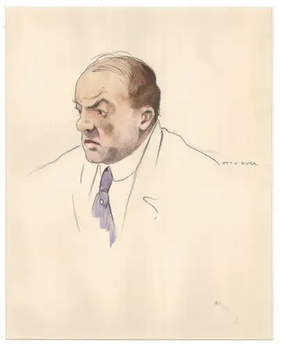 [Mann mit schütterem Haar und hochgezogener Augenbraue]. DURA, Otto.