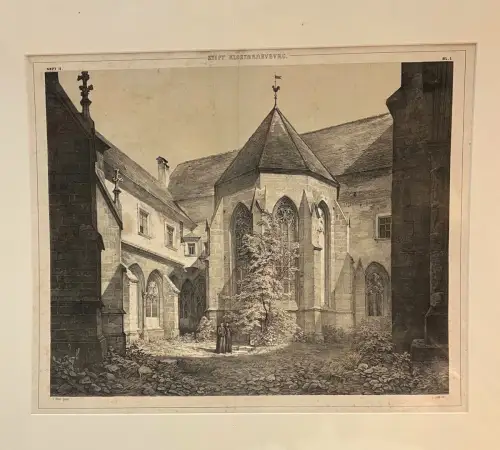 Stift Klosterneuburg [Ansicht des Klosterhofes mit Kreuzgang und Brunnenhaus]. E