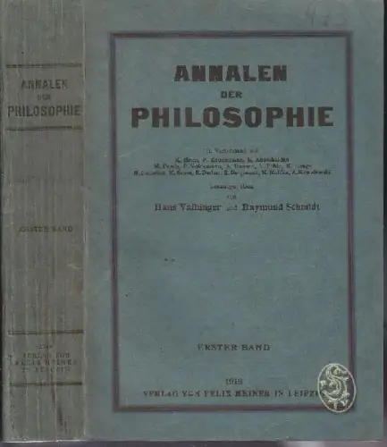 VAIHINGER, Annalen der Philosophie. Mit... 1919