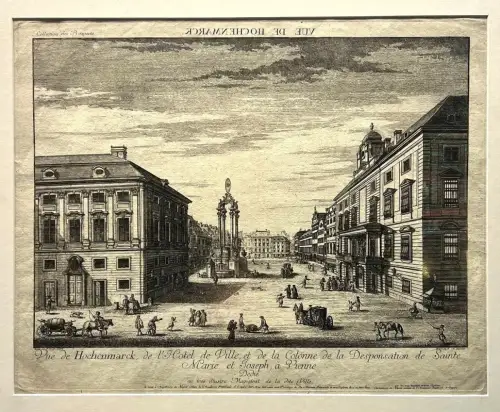 Vue de Hochenmarck, de l` Hotel de Ville, et de la Colonne de la Desponsation de