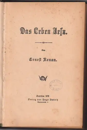Das Leben Jesu. RENAN, Ernest.