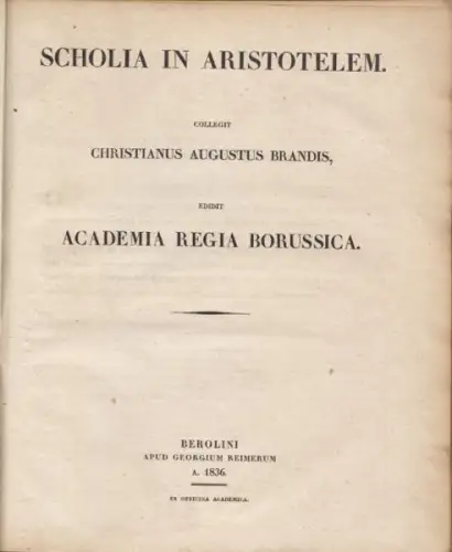 ARISTOTELES., Aristotelis Opera. Collegit... 1836