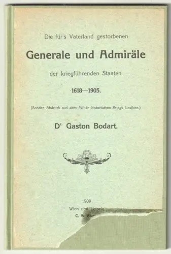 Die für`s Vaterland gestorbenen Generale und Admiräle der kriegführenden Staaten