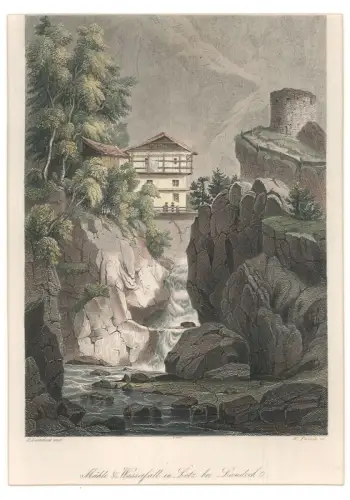 Mühle und Wasserfall in Letz bei Landeck. LAUTERBACH, H. - FRENCH, W.