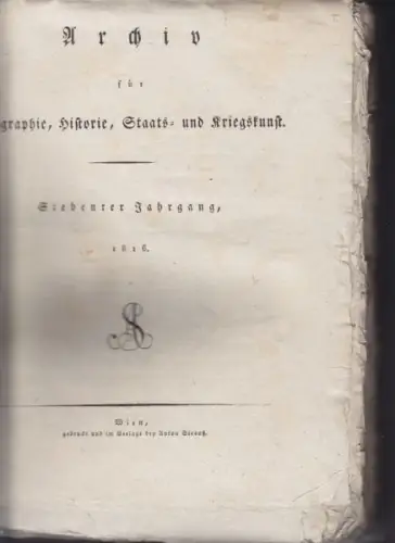HORMAYR, Archiv für Geographie, Historie,... 1816