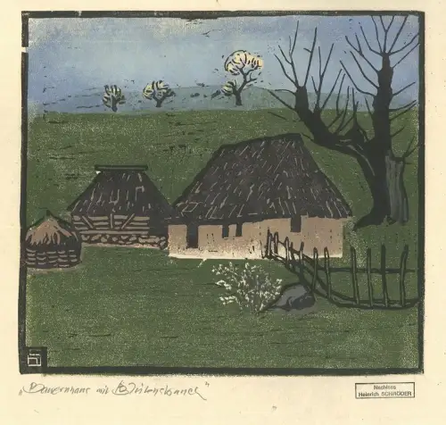 Bauernhaus mit Blütenstrauch. SCHRÖDER, Heinrich (1881-1942)