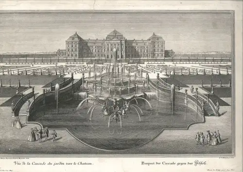 Vue de la Cascade du jardin vers le Chateau/Prospect der Cascade gegen das Schlo
