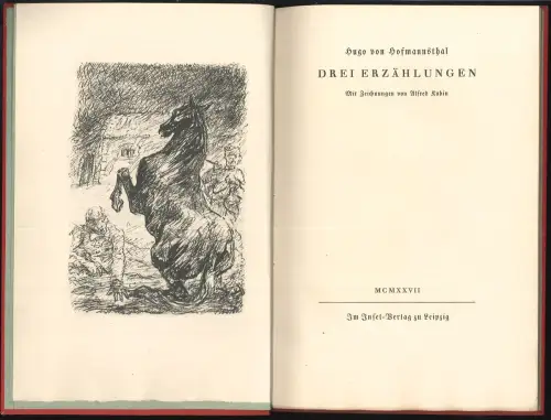 Drei Erzählungen. Mit Zeichnungen von Alfred Kubin. HOFMANNSTHAL, Hugo v.