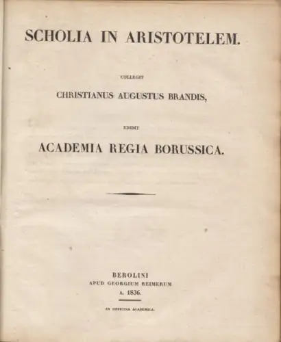 ARISTOTELES., Aristotelis Opera. Collegit... 1836