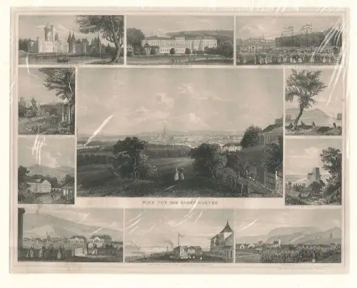 Wien von der Hohen Warthe. Gesamtansicht mit 10 Randansichten. RESCHKA