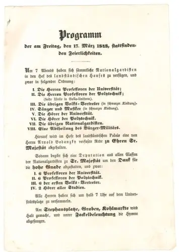 Programm der am Freitag, den 17. März 1848, stattfindenden Feierlichkeiten.
