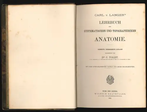 Lehrbuch der systematischen und topographischen Anatomie. LANGER, Carl v.