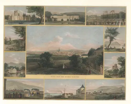 Wien von der Hohen Warthe. Gesamtansicht mit 10 Randansichten. RESCHKA 0519-26