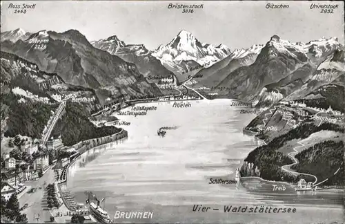 Brunnen SZ Panorama Vier-Waldstaettersee / Brunnen /Bz. Schwyz