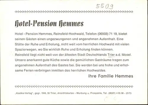 Reinsfeld Hunsrueck Hotel Garni Cafe Hemmes *