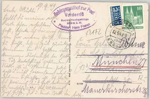Vorderriss Gasthof Post x 1949