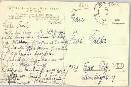 Breitbrunn Chiemsee Gasthof Post x 1946