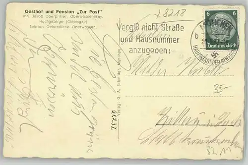 Oberwoessen Oberwoessen Gasthof zur Post x 1937 / Unterwoessen /Traunstein LKR
