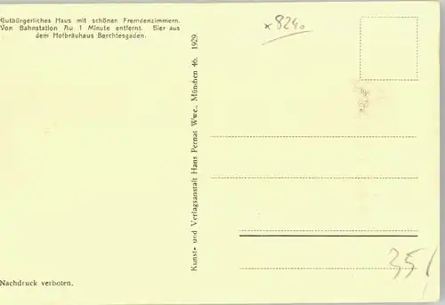 Au Berchtesgaden Au Berchtesgaden Gasthof zur bayrischen Gemse Kuenstlerkarte ungelaufen ca. 1920 / Berchtesgaden /Berchtesgadener Land LKR