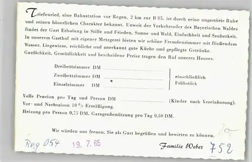 Triefenried Niederbayern Triefenried Niederbayern Gasthof Weber ungelaufen ca. 1965 / Zachenberg /Regen LKR
