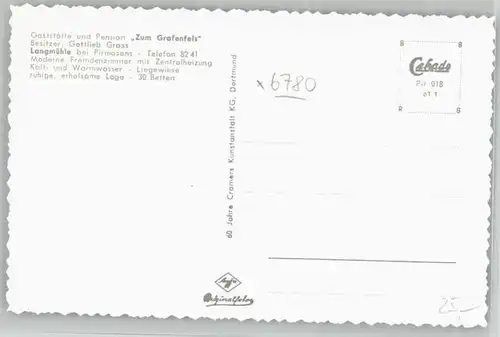 Langmuehle Langmuehle Gaststaette Pension Zum Grafenfels ungelaufen ca. 1955 / Lemberg /Suedwestpfalz LKR