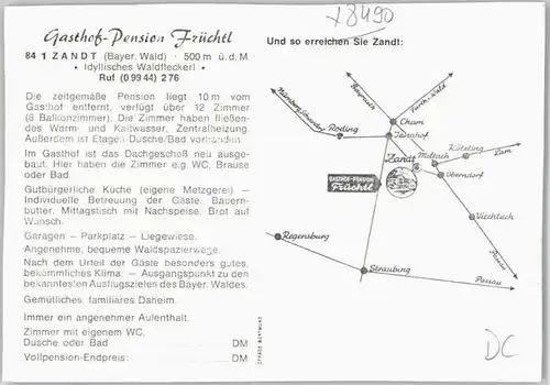 Zandt Oberpfalz Zandt Oberpfalz Gasthof Pension Fruechtl ungelaufen ca. 1965 / Zandt /Cham LKR