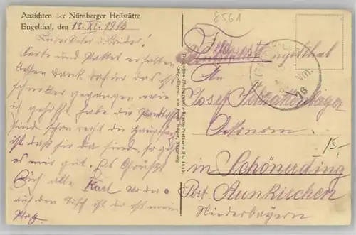 Engelthal Mittelfranken Nuernberger Heilstaette Feldpost  x 1916