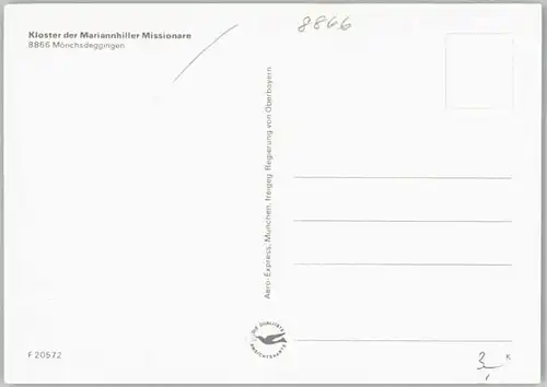 Moenchsdeggingen Fliegeraufnahme Kloster Mariannhiller *