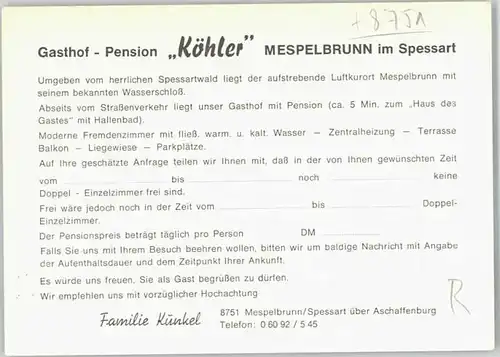 Mespelbrunn Gasthof Pension Koehler *