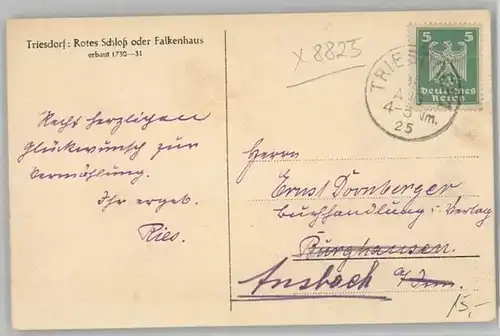we22222 Triesdorf  Rotes Schloss Falkenhaus x 1925 Kategorie. Weidenbach Alte Ansichtskarten