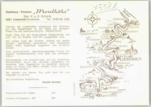 Liesenich Pension Moselhoehe Werbekarte *