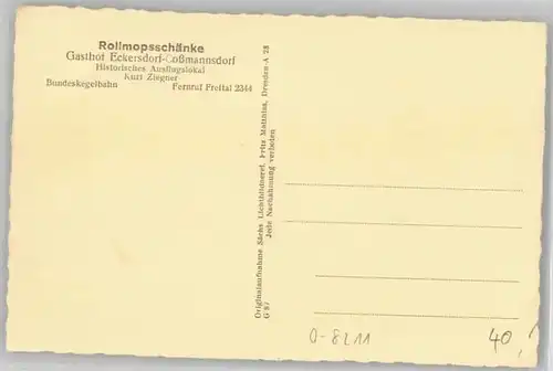 Cossmannsdorf Gasthof Rollmopsschaenke Kuenstlerkarte *