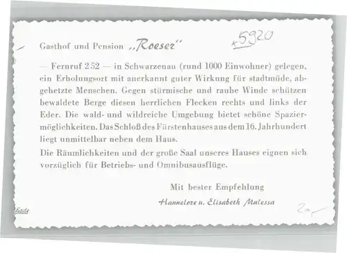 Schwarzenau Eder Gasthof Pension Roeser *