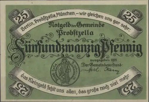 Probstzella  Notgeld Probstzella Fuenfundzwanzig Pfennig / Probstzella /Saalfeld-Rudolstadt LKR