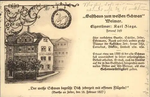 Weimar Thueringen Gasthaus "Zum Weissen Schwan" / Weimar /Weimar Stadtkreis