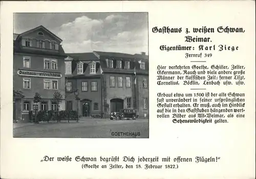 Weimar Thueringen Gasthaus "Zum Weissen Schwan" / Weimar /Weimar Stadtkreis