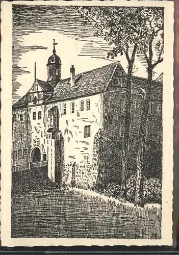 Muehlberg Elbe Schloss nach einer Federzeichnung von Kuenstler Franz Elteste / Muehlberg Elbe /Elbe-Elster LKR