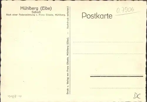 Muehlberg Elbe Schloss nach einer Federzeichnung von Kuenstler Franz Elteste / Muehlberg Elbe /Elbe-Elster LKR