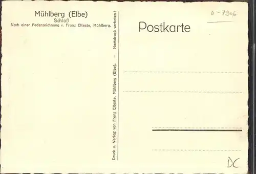 Muehlberg Elbe Schloss nach einer Federzeichnung von Kuenstler Franz Elteste / Muehlberg Elbe /Elbe-Elster LKR