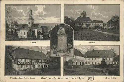 Schoenau-Berzdorf Kirche Schule Warenhandlung Arthur Lange Muehle Eigen x